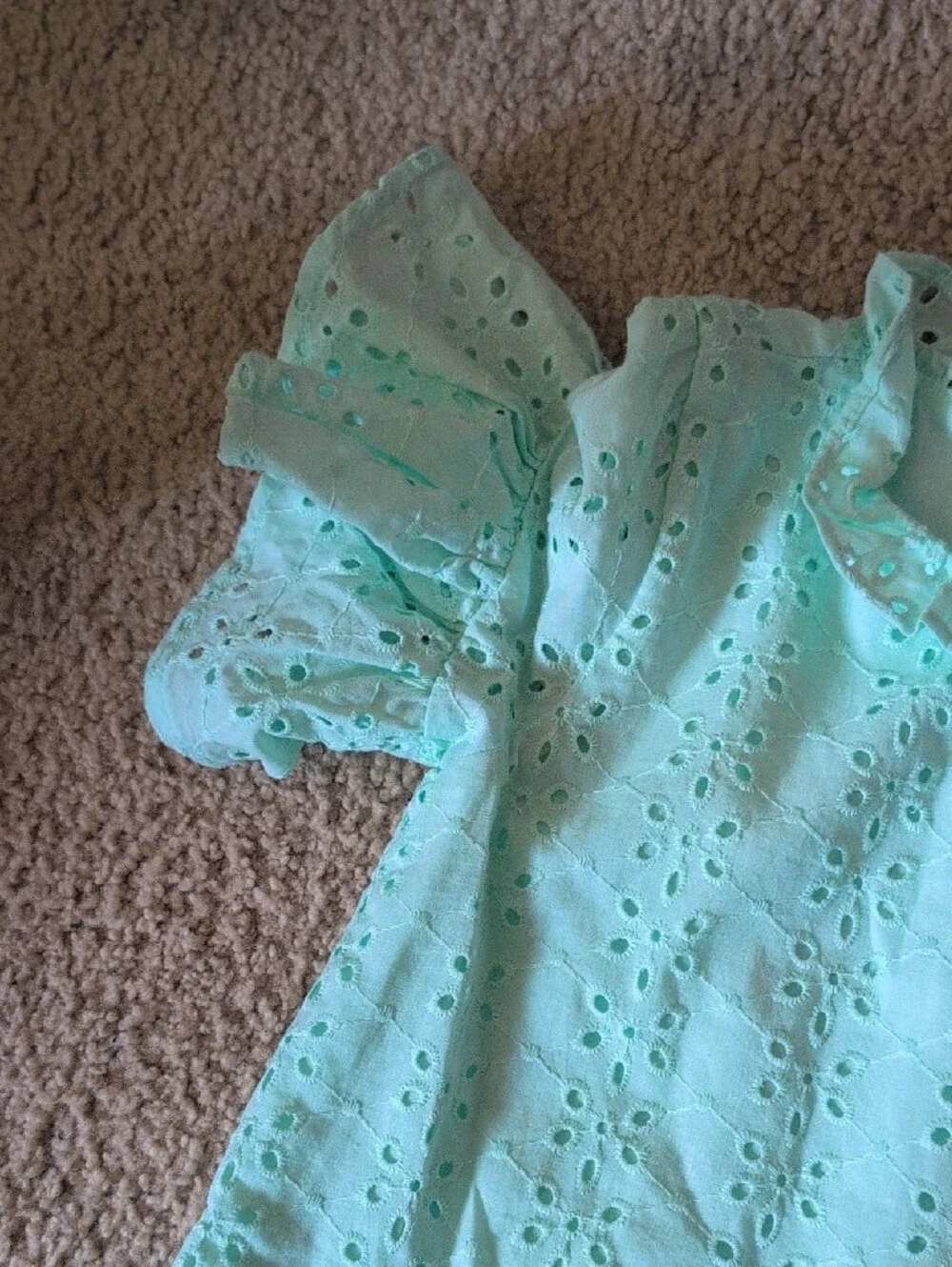 Janie and Jack Mint Eyelet Ruffle Sleeve Dress Seafoam Green Cotton Dress